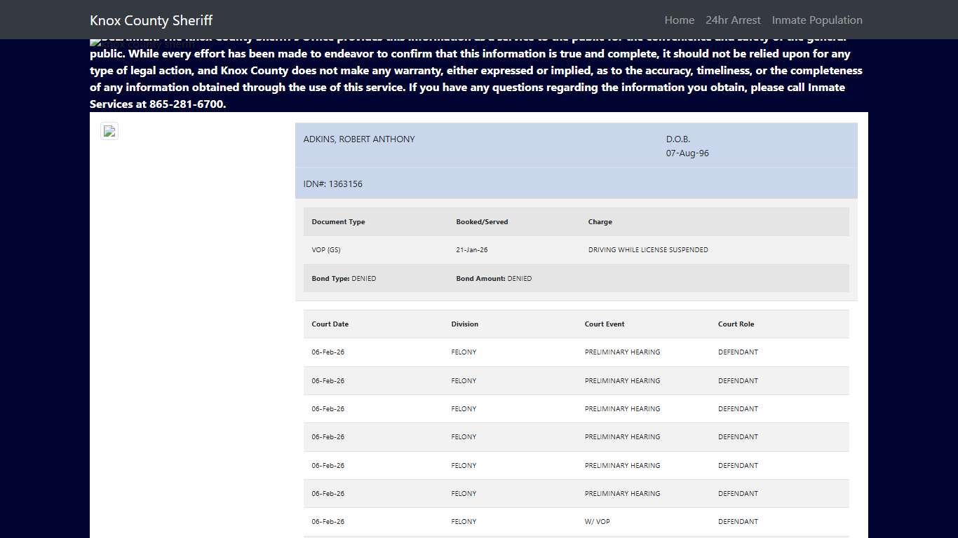 Knox County Tennessee - Sheriff - 24 Hour Arrests